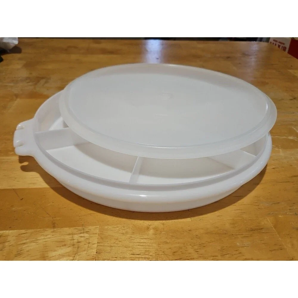 Vintage Tupperware #405 White Divided Tray W/ Sheer Lid 224 - No Handle